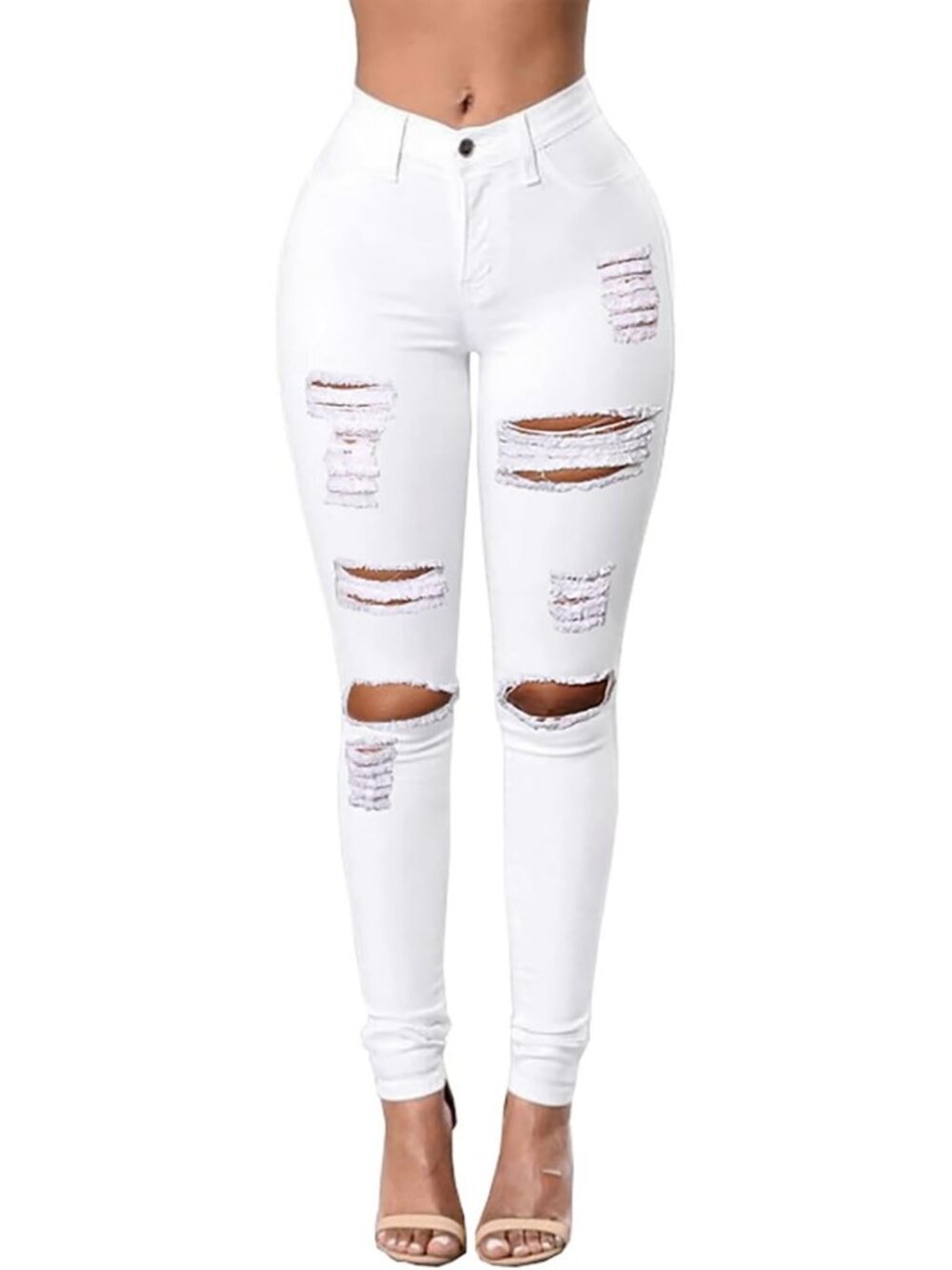 Distressed Ripped Skinny Jeans for Women - Stretchy Denim Pants, Casual Chic